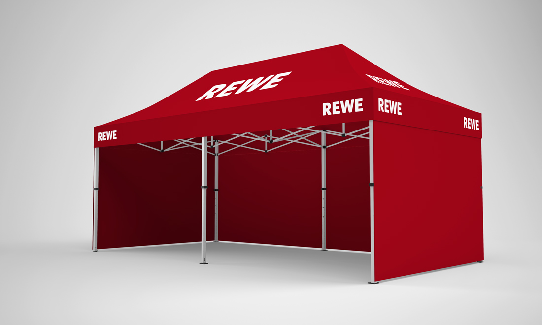 firmen-pavillon mit Werbung
