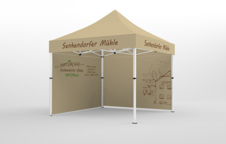 firmen-pavillon mit Werbung