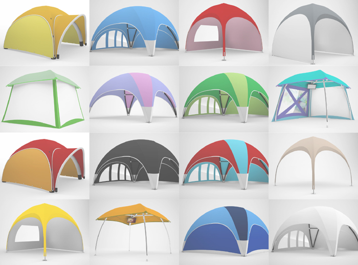 Vielfältige Pavillons in verschiedenen Farben