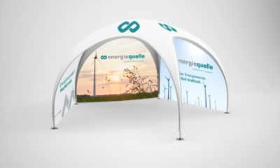Swiss Display liefert Faltpavillon 3x3 Dome Pavillon mit Werbung.