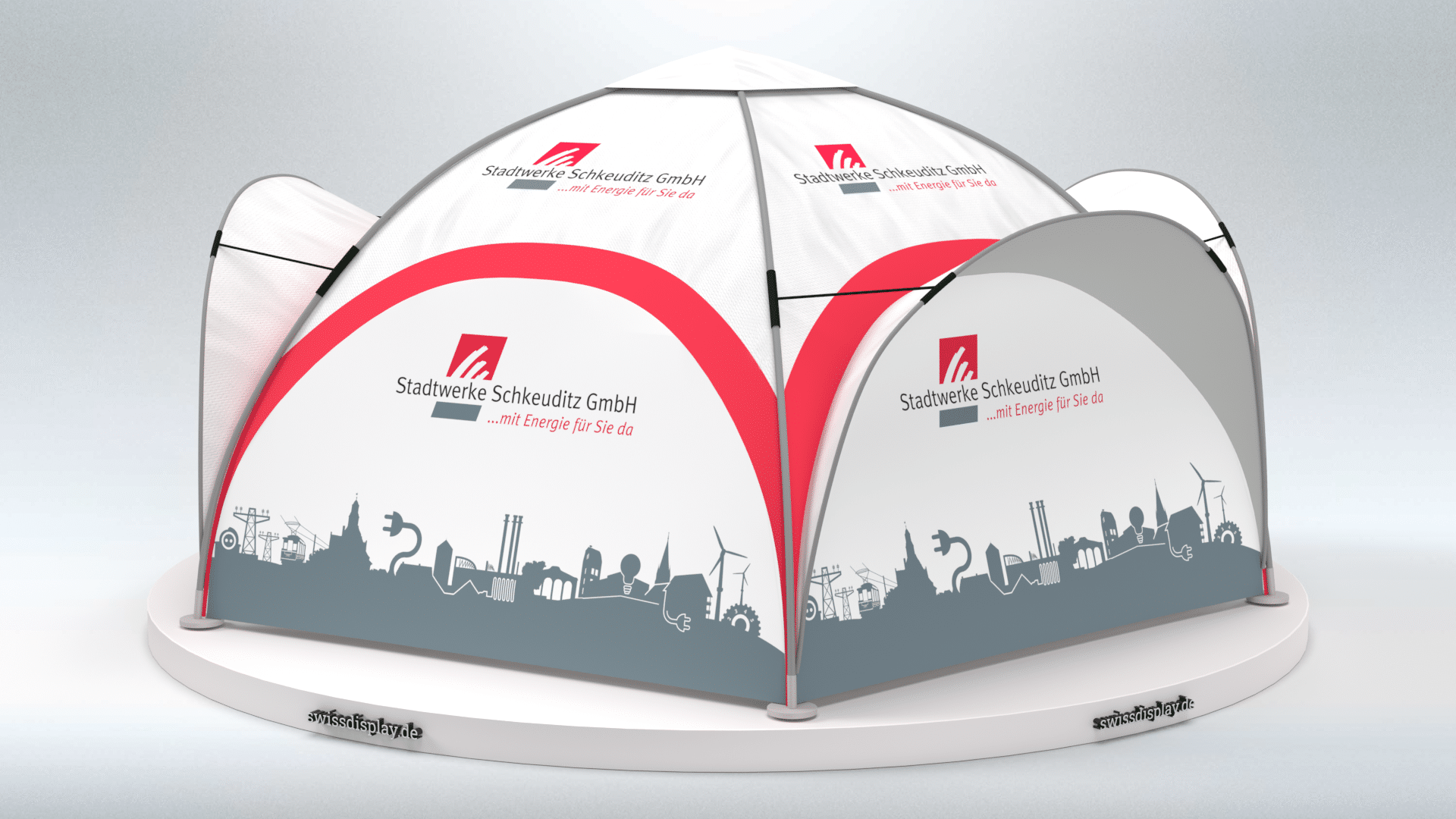 Pavillon rund mit 5 Seiten und Branding