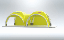 Aufblasbare Pavillons 6x6 verbunden zu 12x6m zeigt dieses Beispiel. Mit einem Verbindungsmodul verbunden.