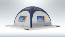 Havariekommando Air-Dome 3x3 Meter aufblabarer Pavillon mit bedruckten Seitenwänden.