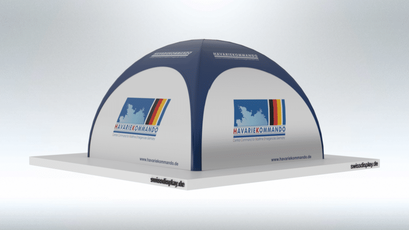 Havariekommando Air-Dome 3x3 Meter aufblabarer Pavillon mit bedruckten Seitenwänden.