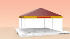 5x5-faltpavillon berucken mit Chief´s Kingdom auf dem Dachrand farblich abgesetzt von roter Dachfläche mit Weissen Seitenteilen.
