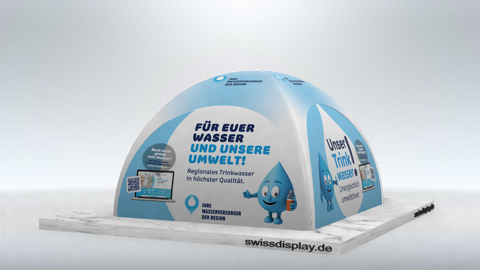 Wasserversorger mit aufblasbarem Pavillon 4x4m und großen Botschaften