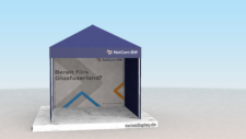 faltpavillon-3x3-netcom mit Logo im Siebdruck auf Volants, Innenseiten bedruckt mit Aktions-Logo
