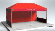 Feuerwehr Pavillon 3x6 Faltzelt komplett in Rot Dach und Seitenteile, davon 2 Seiten mit Panorama-Fenster. Dachrand bedrucken mit Schriftzug "Feuerwehr Kastl sowie 2 Wappen"