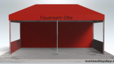 Feuerwehr Pavillon 3x6 Faltzelt komplett in Rot Dach und Seitenteile, davon 2 Seiten mit Panorama-Fenster. Dachrand bedrucken mit Schriftzug "Feuerwehr Ohe"