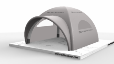 4x4-airdome-wwg-autowelt in der Hausfarbe Grau des Kunden mit schwarzen Logos bedruckt auf Dach und Seitenteilen. Seitenteile mit Fenster.
