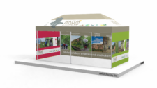 Faltpavillon-3x3-Naturparke mit Innenseiten und Aussenseiten bedruckt mit Natur-Motiven diverser Parke und grossflächigen Logos a.d. Dachfläche: Naturparke Sachsen-Anhalt