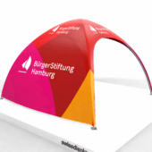 Stabiler Kuppel-Pavillon 3x3 Meter ,bedrucken mit Logo und Farbdesign über alle Flächen für die Buergerstiftung Hamburg