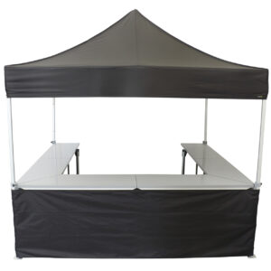 Faltpavillon mit 3 Top Tresen und bedruckbarer Verkleidung a.d. Frontseite