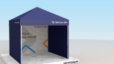 Faltpavillon 4x4 in Marineblau mit Volantdruck und innen bedruckter Seitenwand