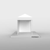 Faltpavillon-2x2 Größenvergleich Fläche für 1 Counter und 2 Stehtische. Perfekt für enge Ladenpassagen.