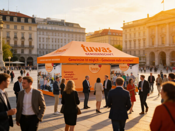 Bedruckter Faltpavillon 3x6m im Promotionseinsatz – Swiss Display Hamburg